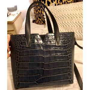 Vince Navy Baby Signature V Croc Embossed Tote
